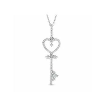 1/8 CT. T.W. Diamond Heart-Top Key Pendant in 10k White Gold